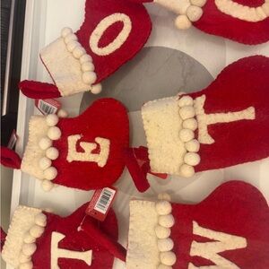 Festive Red and Cream Holiday Mittens Home Accent Ornaments
